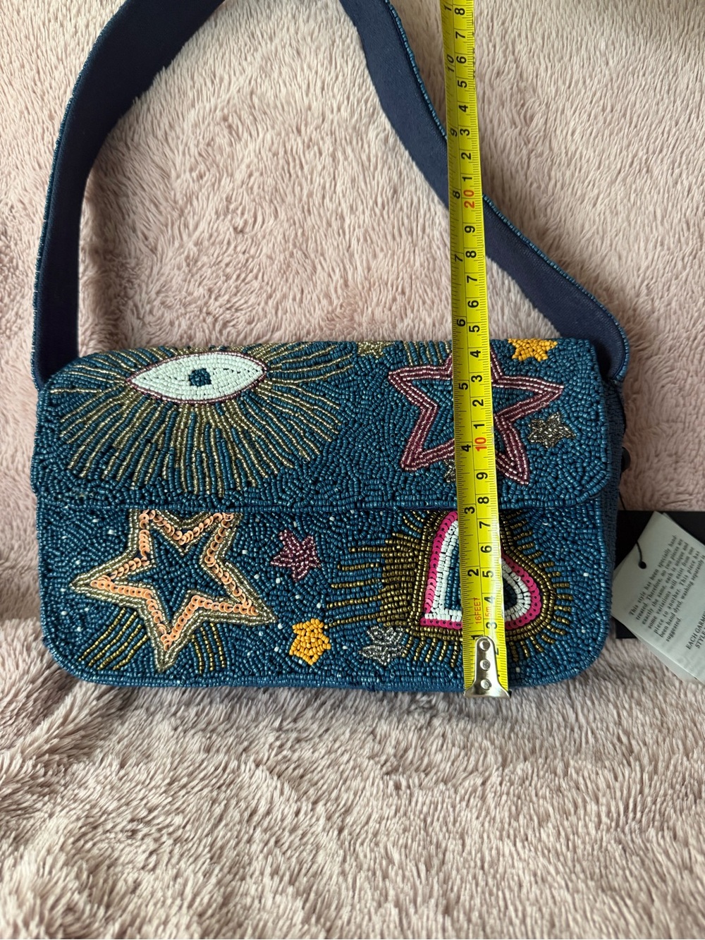 🌙 Viral NWT Beaded Navy Star & Heart Shoulder Bag - Picture 10 of 11